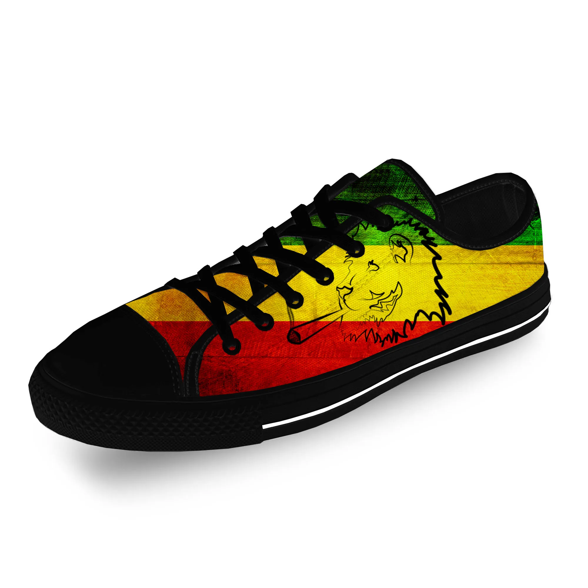 Ethiopia Flag Lion of Judah Reggae Rasta Casual Cloth 3D Print Low Top Canvas Shoes Men Women Lightweight Breathable Sneakers