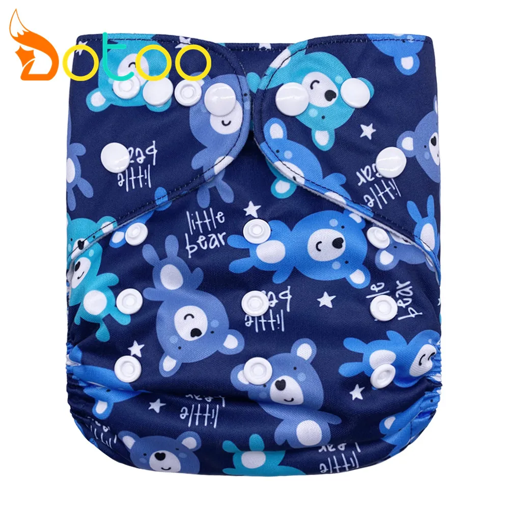 Dotoo urso azul impressão lavável ajustável bolso fralda dupla fileira snaps pano fralda para 3-15kg bebê