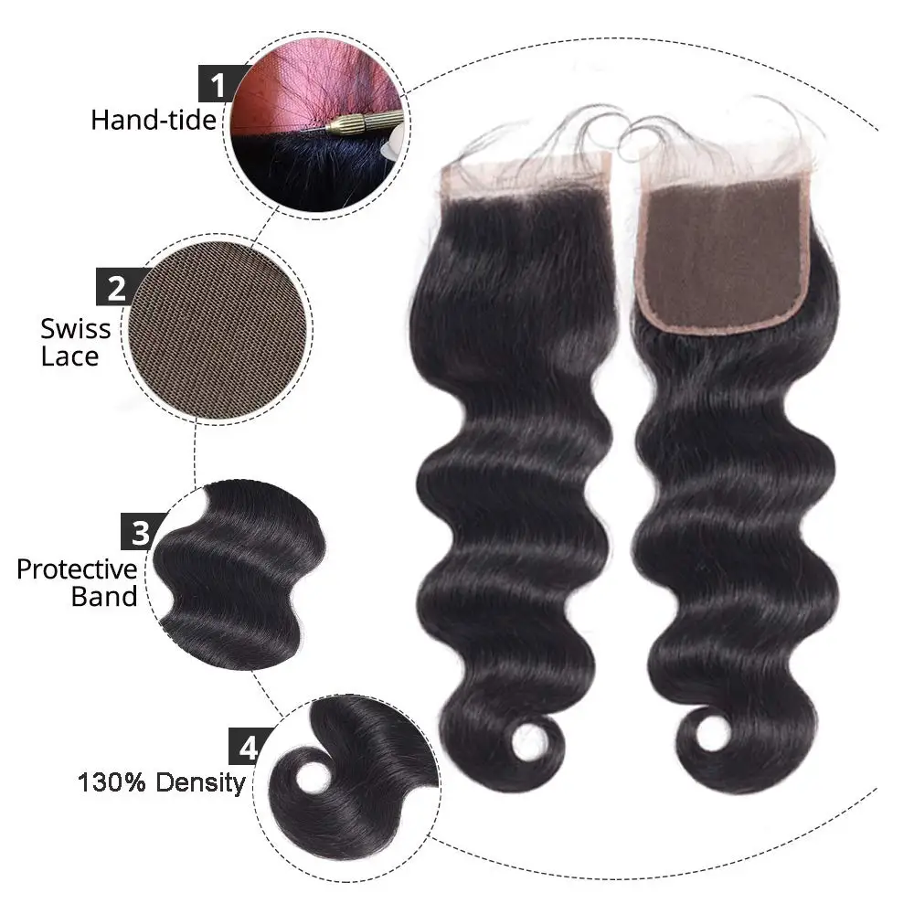 BEAUDIVA Brazilian Hair Body Wave 3 Bundles With Closure Human Hair Bundles With Closure Lace Closure Remy Human Hair Extension