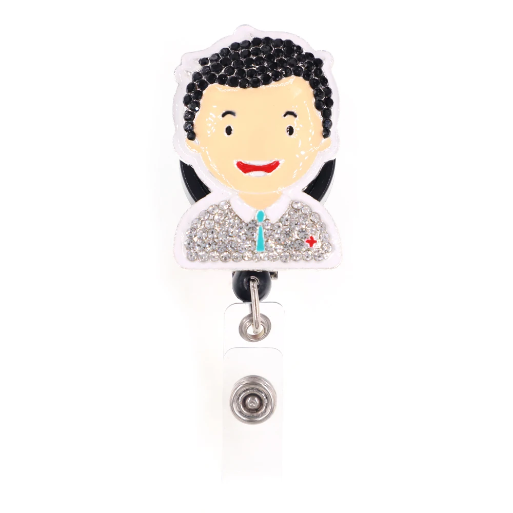 Rhinestone enamel Hospital Cute doctor/nurse Retractable ID Badge Holder reel for nurse accessories