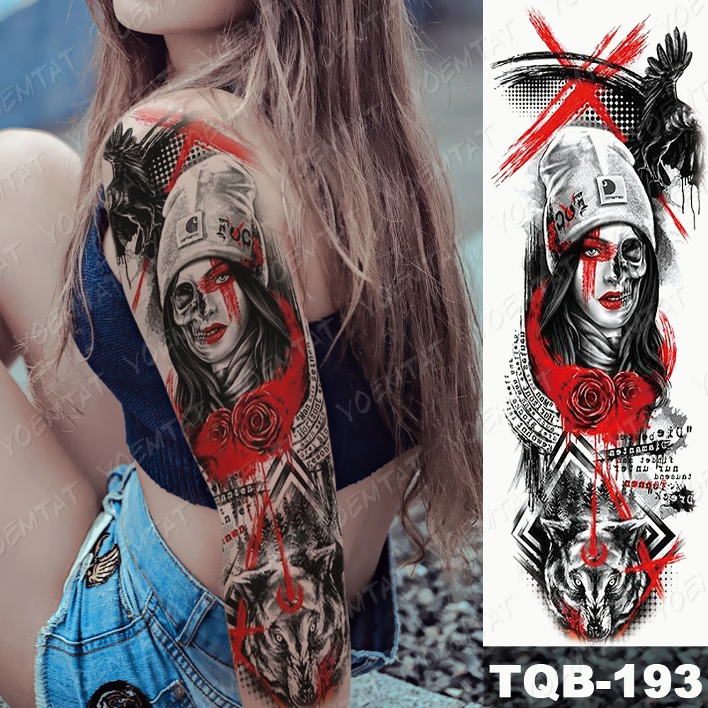 Large Arm Sleeve Tattoo Japanese Geisha Samurai Waterproof Temporary Tatto Sticker Gun Leg Chastity  Body Art Fake Tatoo Women