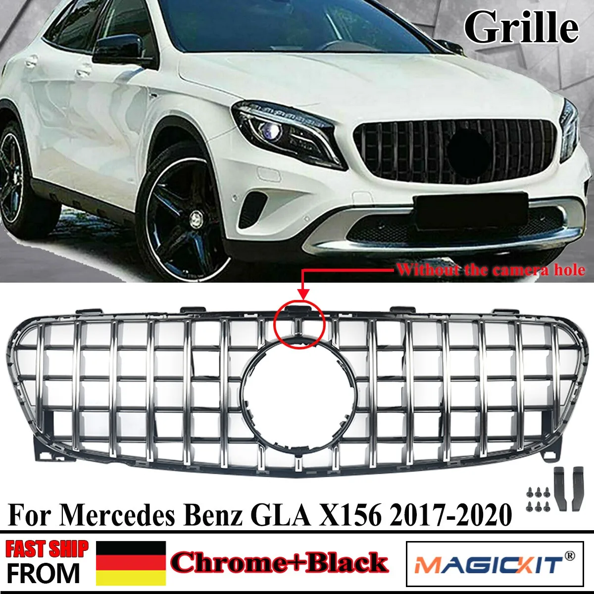 MagicKit GT R Grille Chrome Bars for Mercedes Benz GLA X156 GLA200 GLA250 GLA45 2017-2021