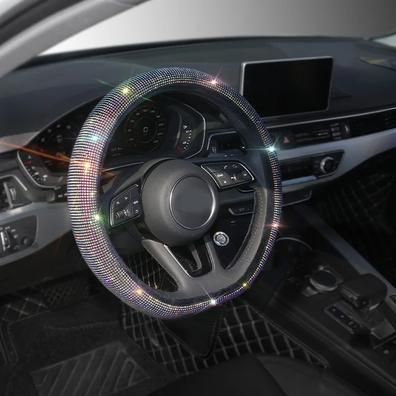 Universal D-typ Strass Auto Lenkrad Abdeckung Diamant Auto Bling Zubehör Innen für Frauen Mädchen Auto Dekoration – Detail 4