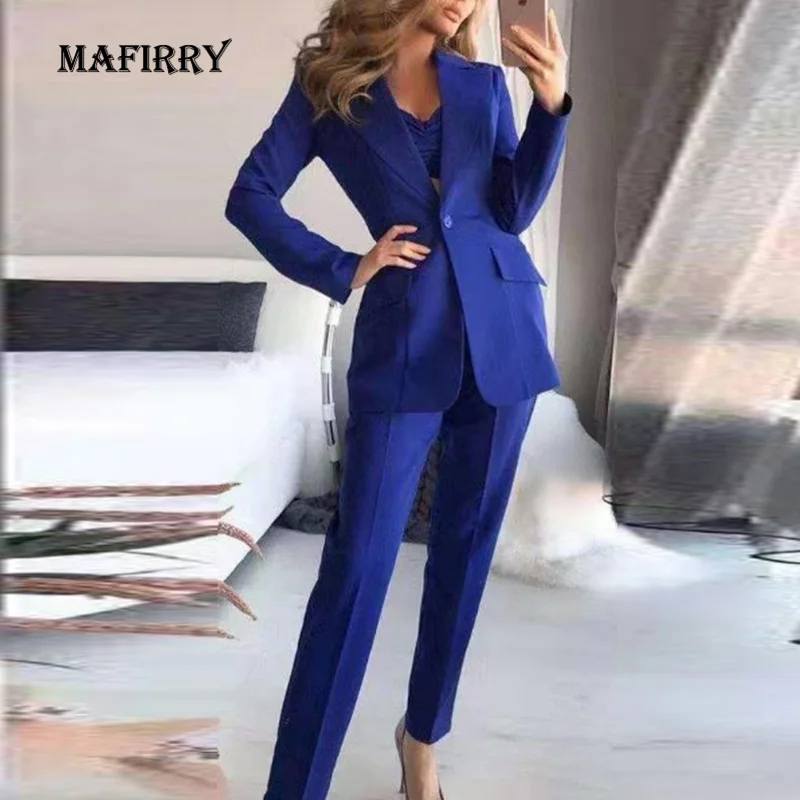 

Elegant Solid Women Blazer 3 Piece Set Long Sleeve Turn-down Collar Single Button Suit Office Lady Sexy High Waist Slim 3Pcs Set