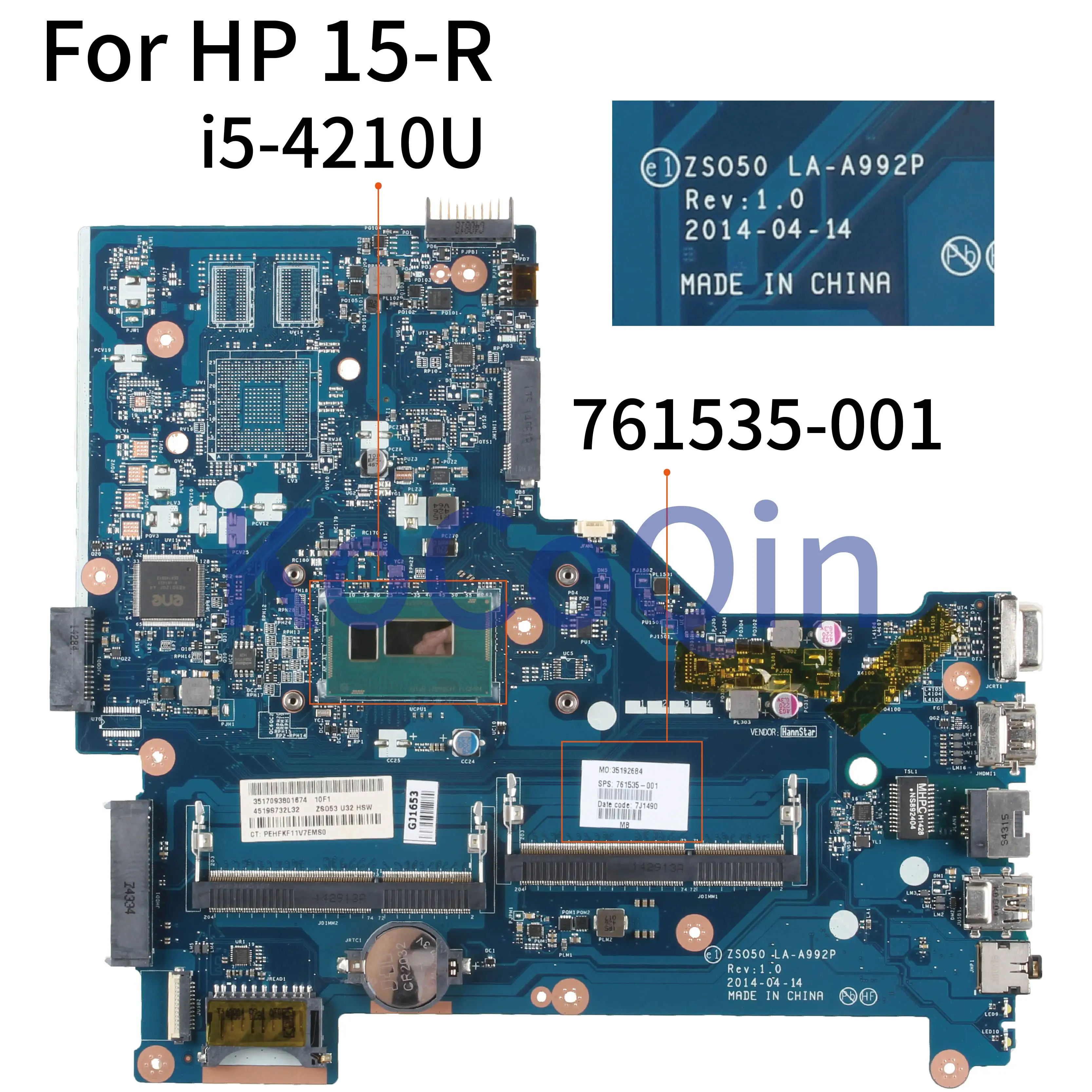 

KoCoQin Laptop motherboard For HP Pavillion 15-R 250 G3 Core I5-4210U SR1EF Mainboard ZS050 LA-A992P 761535-001 761535-501