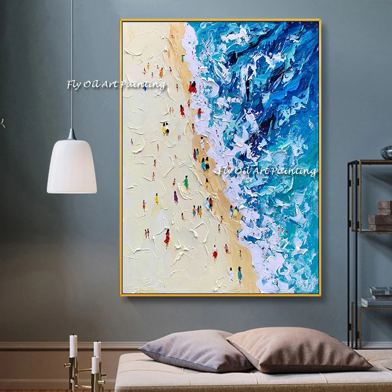 

100% Handmade Wall Art Canvas Beach blue Sea Coast Water Ocean Modern Decoration Wall Painting For Living Room