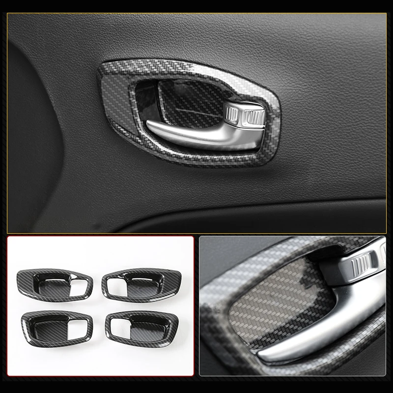 ABS Chrome Carbon Inner Door Handle Bowl Cover Trim Frame Car Styling Protector Sticker Fit For Jeep Compass 2017 2018 2019 2020