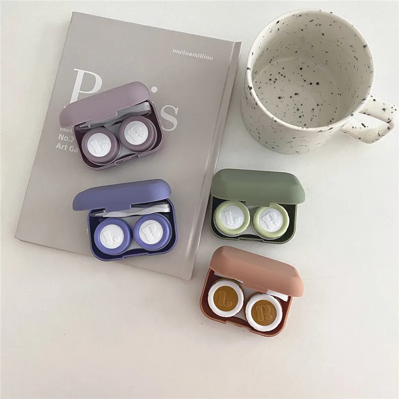 Mini Texture Matte Solid Color Contact Lens Case Women Ins Color Container Portable Travel Set Eye Lenses Storage Box