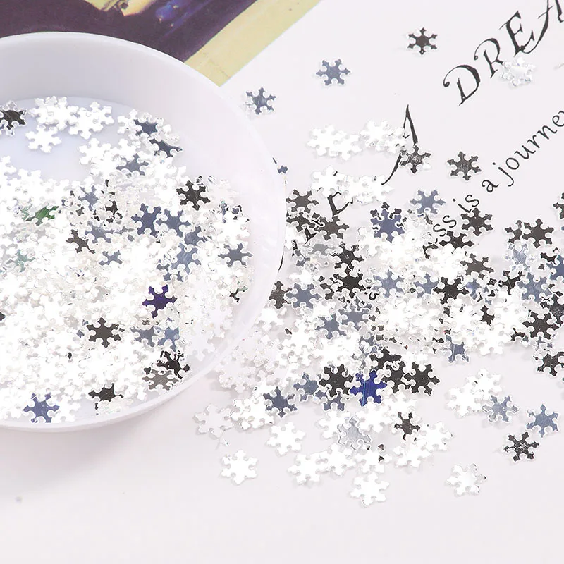 1200pcs White 5mm Snowflakes loose Sequins Christmas Gift Glitter Paillettes for Nail Art manicure/wedding decoration confetti