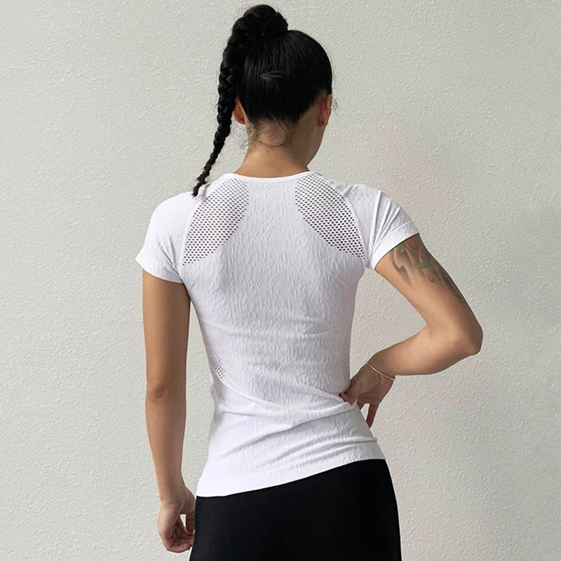 Summer Women Sport Tops Hollow Out Yoga Shirt Short Sleeve Running Fitness T-shirts Gym Tops Clothes Breathable Tight Tee Blouse