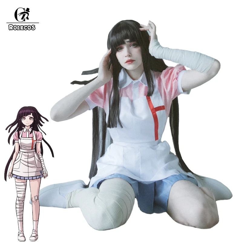 

ROLECOS Anime Dangan Ronpa 2 Cosplay Costume Mikan Tsumiki Cosplay Costume Women Dress Danganronpa Shirt Skirt Apron Bandage