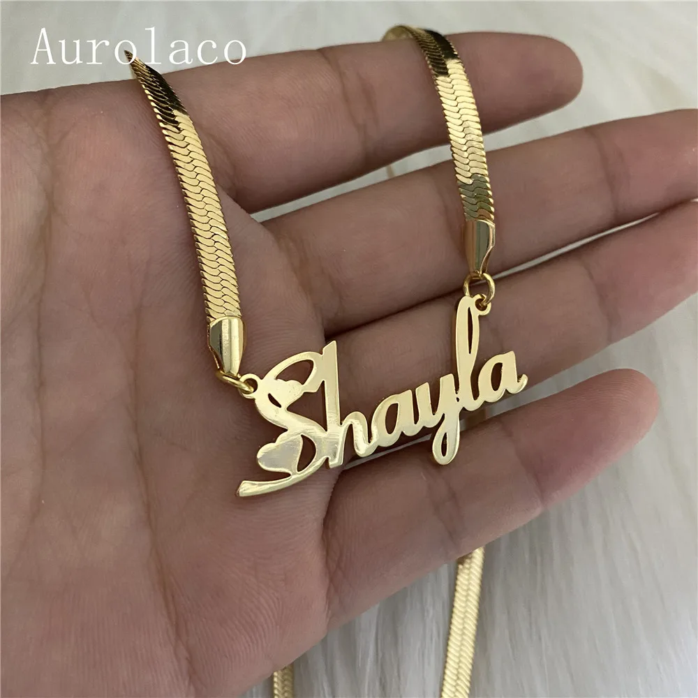 AurolaCo Custom Name Necklace Custom Snake Chain Necklace Stainless Steel Snake Choker Necklace  for Women Birthday Jewelry Gift