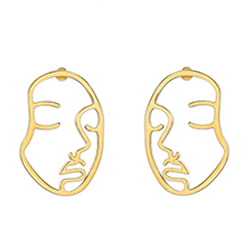 Hollow Out Human Face Stud Earrings For Women Korean Design Abstract Jewelry Unique Artwork