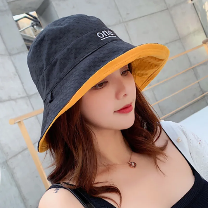 Cotton Double-sided letter Embroidery Fisherman hat for women Outdoor fishing cap Casual Panama bucket cap Sunscreen Sun Cap