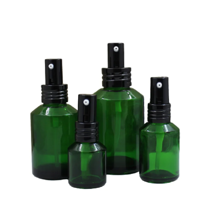 

15G 30G Cosmetic Cream Jars Black Aluminum Lid 15ml 30ml 60ml 100ml Empty Green Glass Spray Lotion Toner Packaging Bottle 10pcs