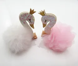 Pinza para el pelo de cisne con bola peluda blanca, tocado de cisne de bola de hilo rosa, horquilla estéreo de animales de dibujos animados, accesorio para el cabello, novedad de 2020