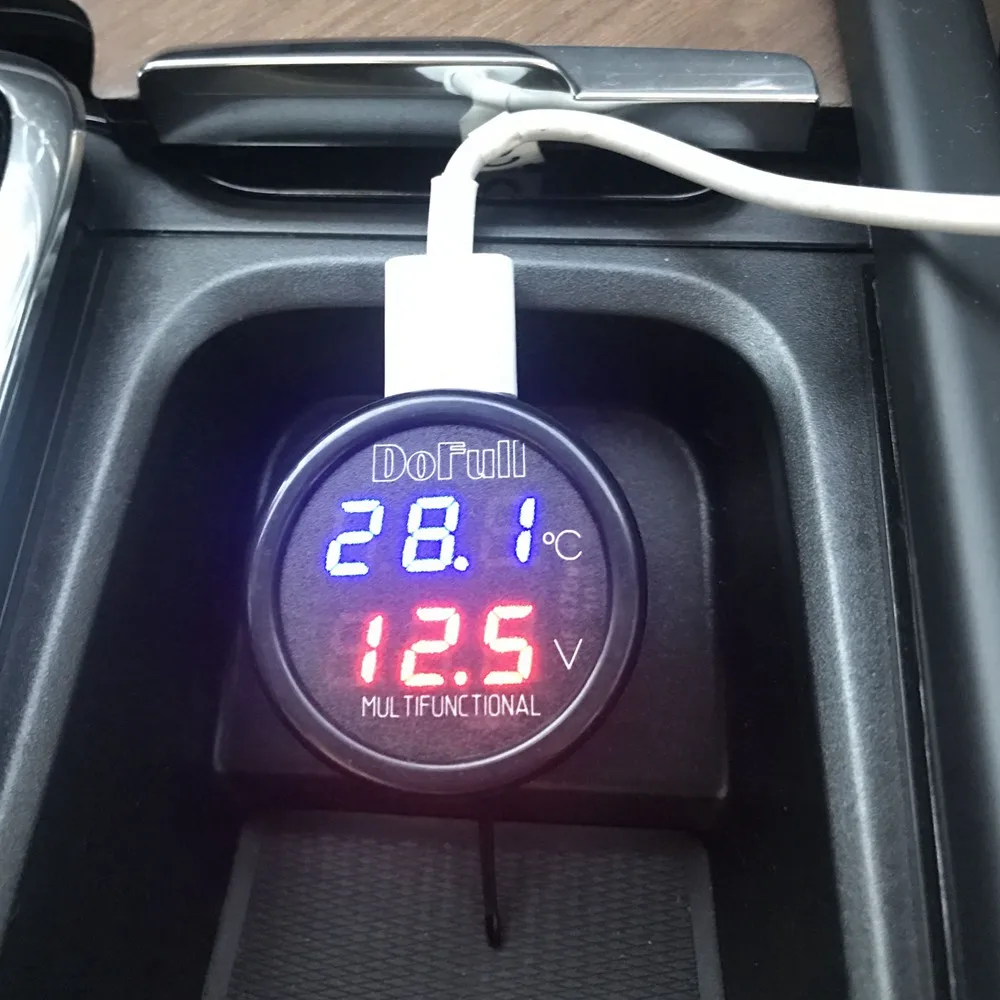 USB Battery Charger Car Thermometer 12V 24V Voltage Voltmeter LED Digital Temperature Voltage Monitor Red Blue