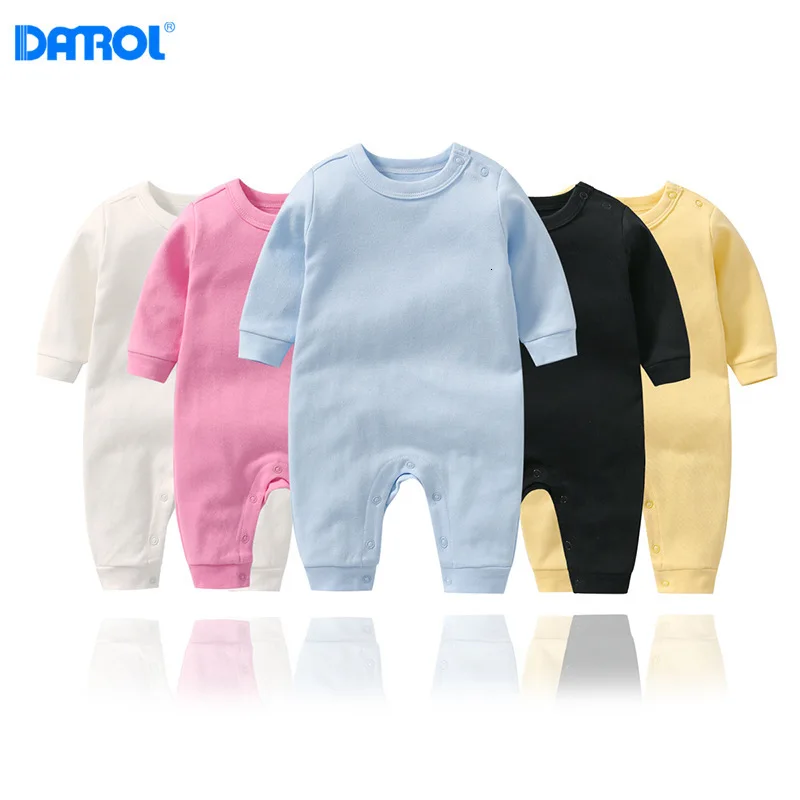 Long Sleeved Cotton Solid Baby Clothes Girls Boys 0-2 Years One-piece Long Pants Romper Baby Romper Winter