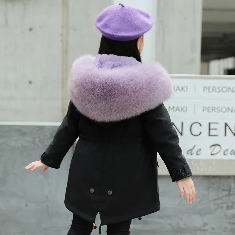 2-10 Years Kids Down Parkas Detachable Liner Real Fur Collar Thick Warm Children Fur Jacket Waterproof Boys Girls Winter Coat