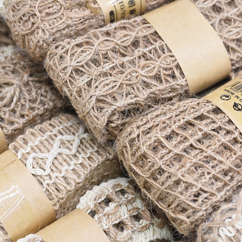 

10pcs 2m/Roll 3-5cm Hollow Design Natural Hessian Jute Twine Burlap Ribbon Birthday Home DIY Decoration Rustic Wedding Decor
