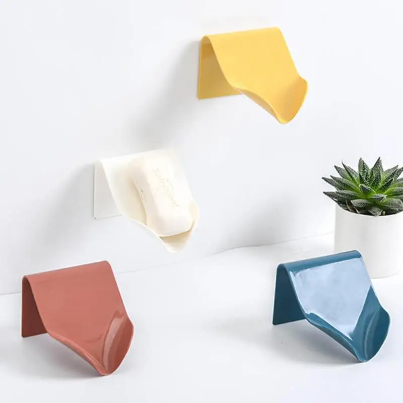 Wall Mounted Self Adhesive Soap Sponge Dish Plastic Case Shower Shelf Drain Box Soap Dish Bathroom Accessories Dropshipping