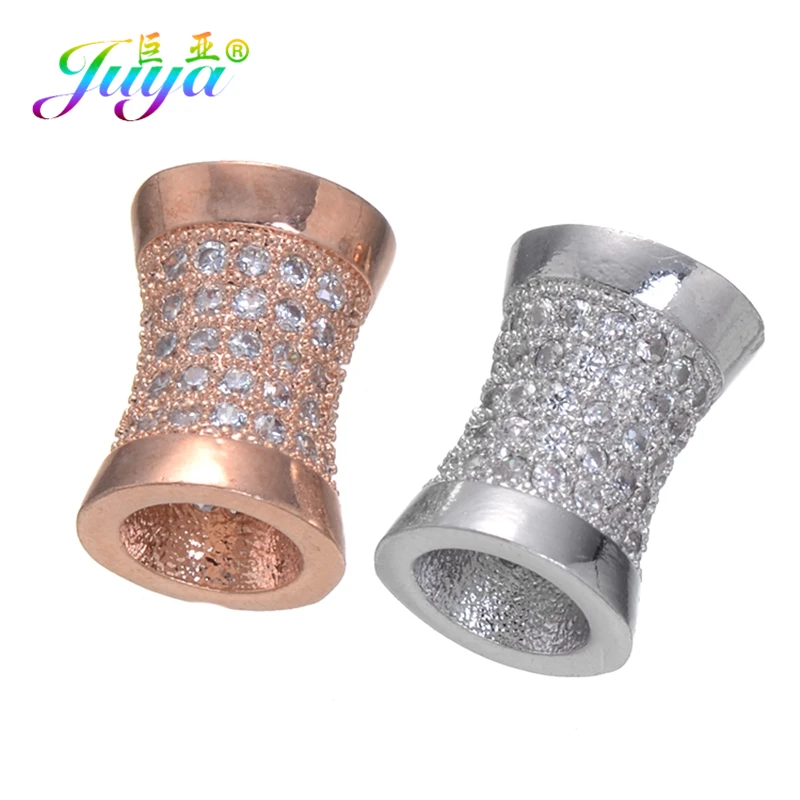 Juya Copper Spacer Charm Beads Supplies Micro Pave Cubic Zirconia Big Hole Tube Beads For Handmade Beading Jewelry Making