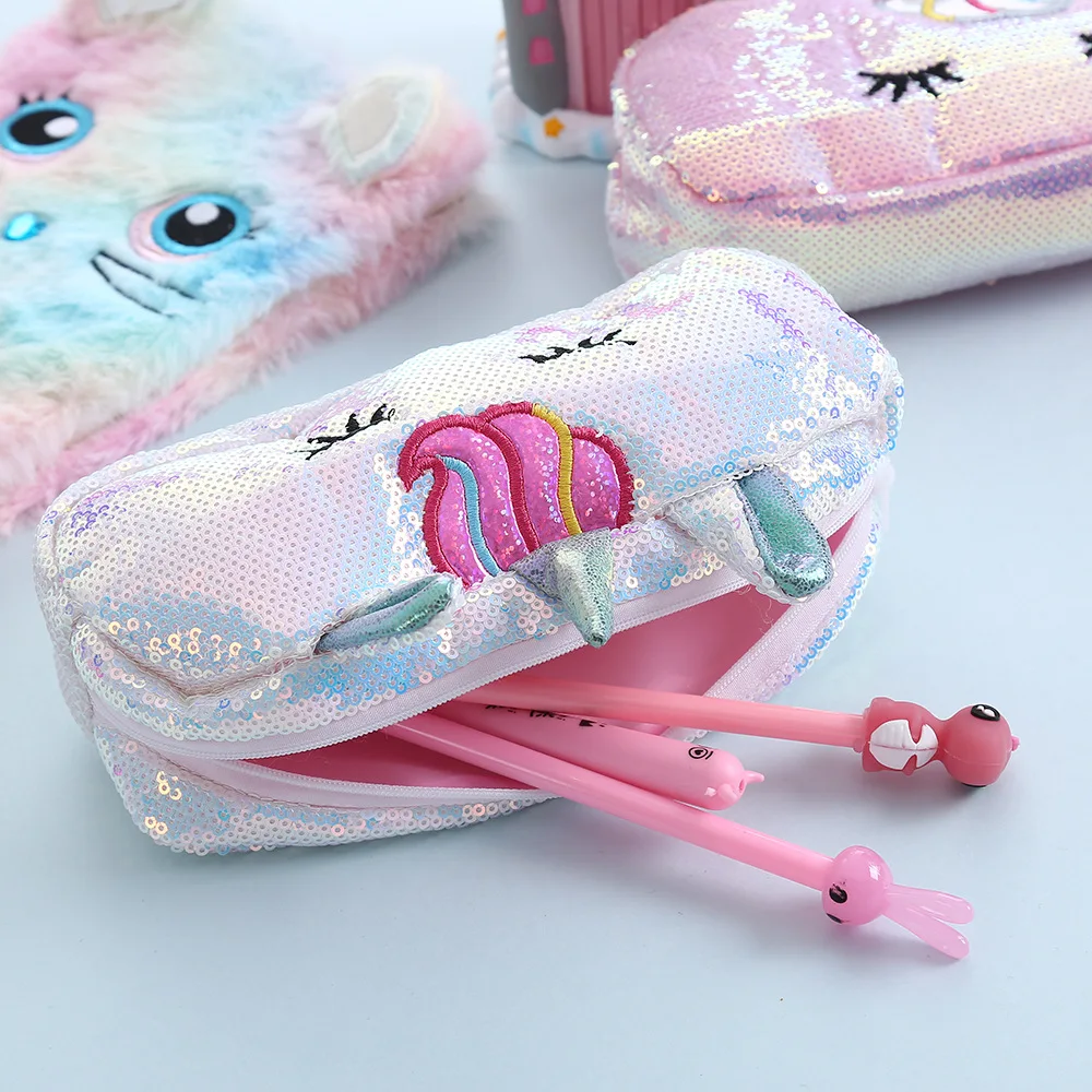 Cute Unicorn Pencil Case Sequin School Pencil Bag Stationery Pencilcase Kawaii Pencilbag For Girls Kids Gifts School Supplies