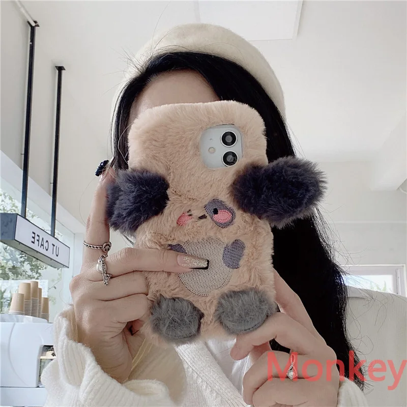 3D Cartoon Ears Dog Fluffy Plush Phone Case For Samsung S22 Ultra S21 S20 Note 20 10 A51 A71 A21S A12 A22 A32 A42 A52S A72 Couqe