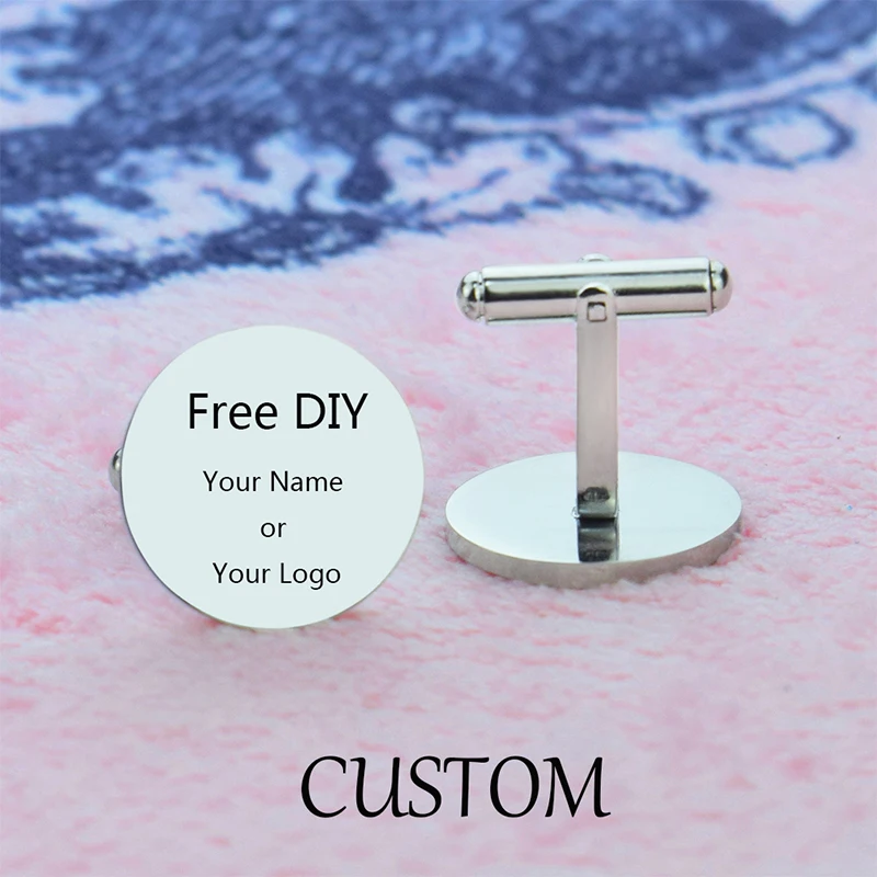 

Free Custom Name Logo Cufflinks Men's Wedding Gifts Engraved Letters Stainless Steel Cuff Buttons Round Metal Shirt Cuff Llink