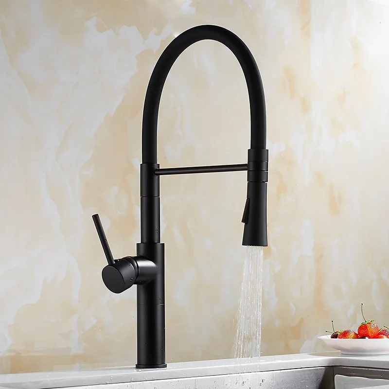 High-end Brass Black Kitchen Sink Mixer Tap Deck Mount Single Hole Pull Out All Direction Kitchen Faucet B3348