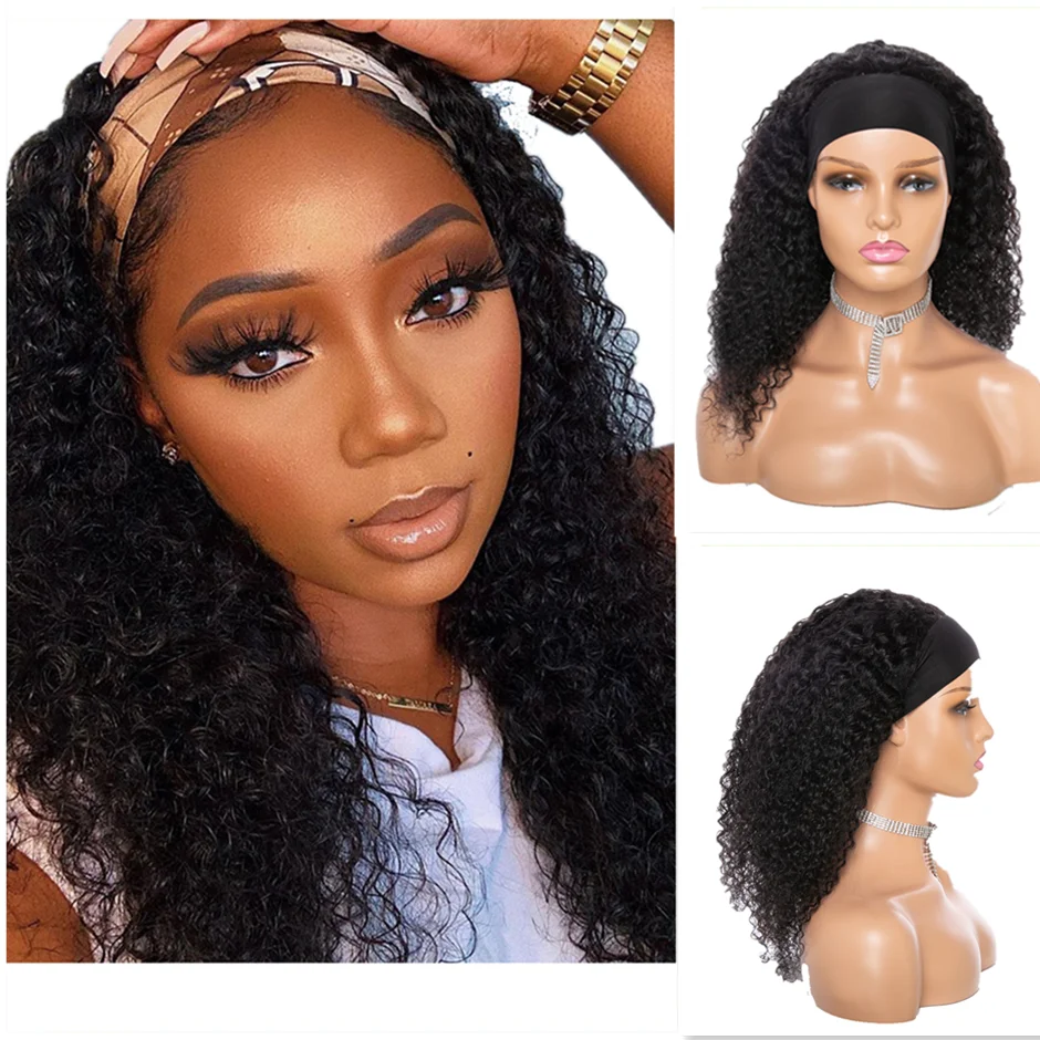 

Brazilian Curly Headband Wig Human Hair 18-22 Inch Glueless Curly Human Hair Wigs For Black Women Full-machine Made 150% Density