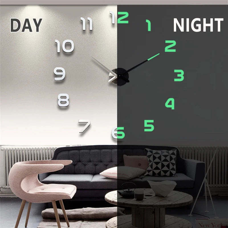 

Wall Clocks 3D DIY Clock Acrylic Mirror Stickers Home Decoration Living Room Quartz Needle Self Adhesive Hanging Clock