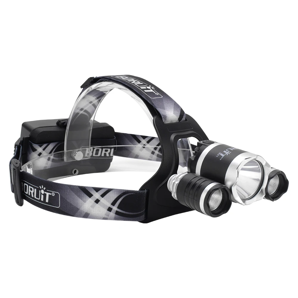 BORUiT B21 LED Headlamp 3000LM 4-Mode Powerful Headlight Rechargeable 18650 Power Bank Waterproof Camping Head Torch