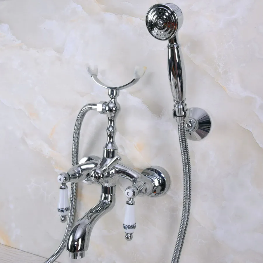 

Polished Chrome Wall Mounted Bathroom Clawfoot Bathtub Faucet & Hand Shower Basin Sink Mixer Tap & Hand Shower zna245