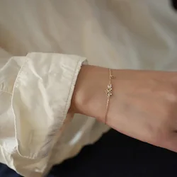 Korea Hollow Zircon Flower Bracelet 925 Sterling Silver Plating 14K Gold Bracelet for Women Temperament Jewelry Gift