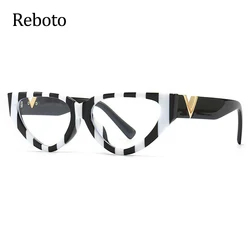New Cat Eye Glasses Frame Woman Fashion Brand Black White Striped Decorate Women's Glasses vintage Eyeglasses