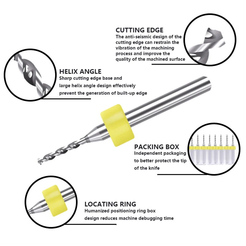 PCB Drill Bit Micro DIY Mini Drilling 3.175 Diameter Tungsten Carbide CNC 0.1-6.8mm Machine Print Circuit Board 10PCS Set