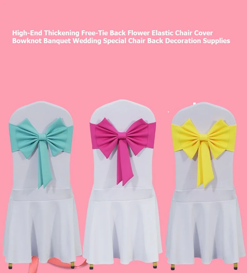 High-End Thickened Free-Tie Back Flower Elastic Fabric Chair Cover with Bowknots for Banquet Wedding Decoration 4