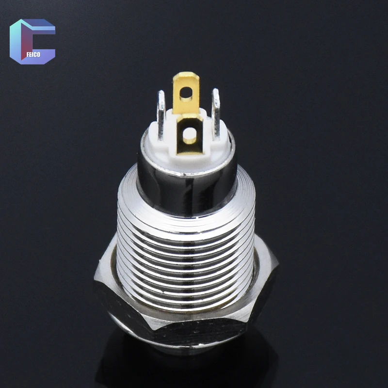 10mm Metal Push Button Switch With High Head Ring LED Annular Momentary Latching 1NO Nickel-Plated  Used for Mini Current