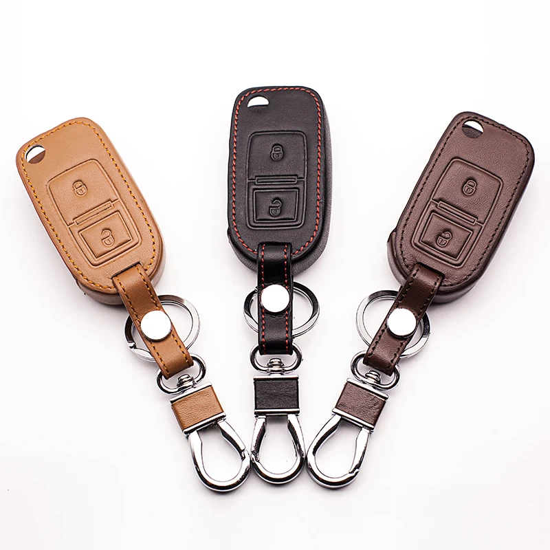 High quality Top layer leather key cover case For VW Amarok Polo Golf MK4 MK5 Bora Jetta for Skoda Seat Altea Alhambra 2 buttons