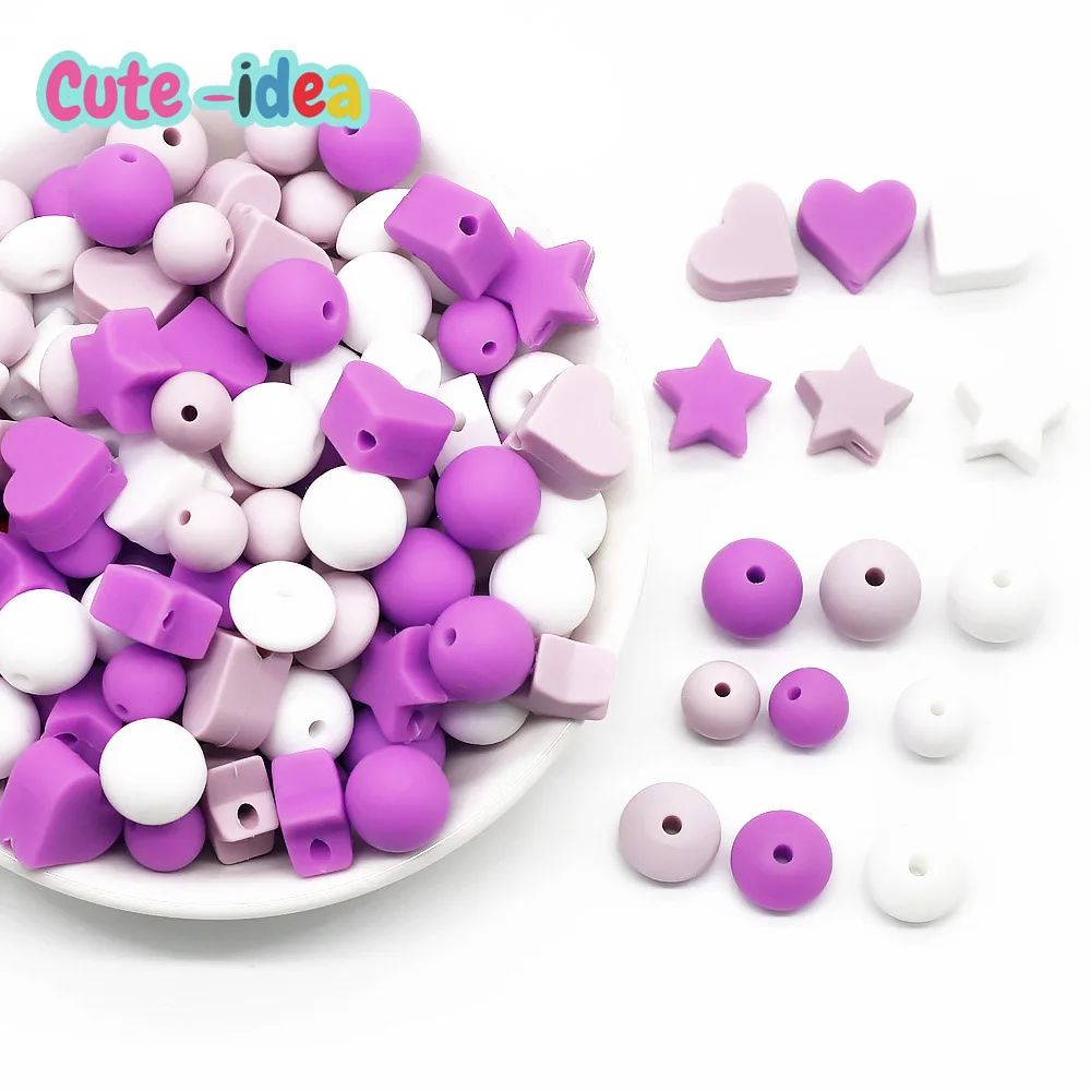 Cute-idea 50pc Silicone Beads Baby Lentil heart Star Shape Nuring Teething Beads Sets DIY Baby Pacifier Chain toys Accessories