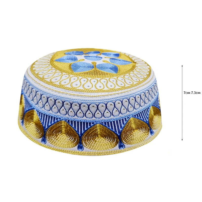 Golden Blue Topi  Kippah Islam Prayer Rug Saudi Abaya Prayer Caps Seccade Шапка Ислам Men Намаз Mütze Damen