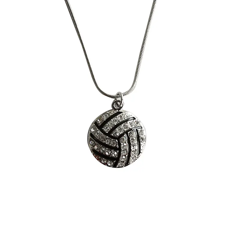 Fashion Crystal Volleyball Shape Pendant Necklace Link Chain Sports Jewelry For Teen Girls