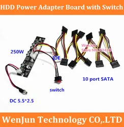 Hard drive Power Supply Board DC 12V 250W to 10-port SATA Power Switch Cable for PC server 2.5' 3.5' HDD independent power board