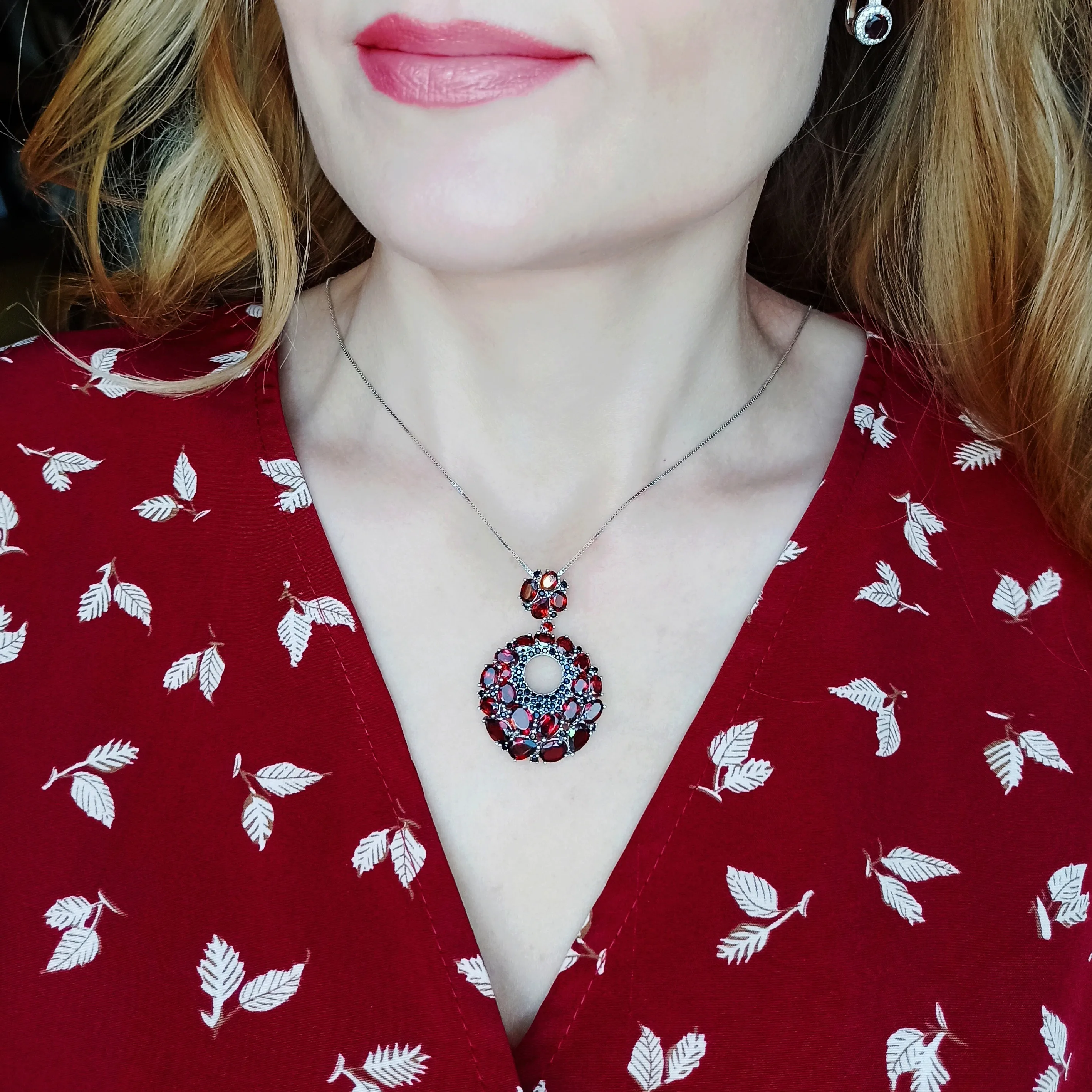 GEM\'S BALLET Natural Red Garnet Gemstone Vintage 925 Sterling Sliver Pendant Necklace For Women Gift Party Jewelry