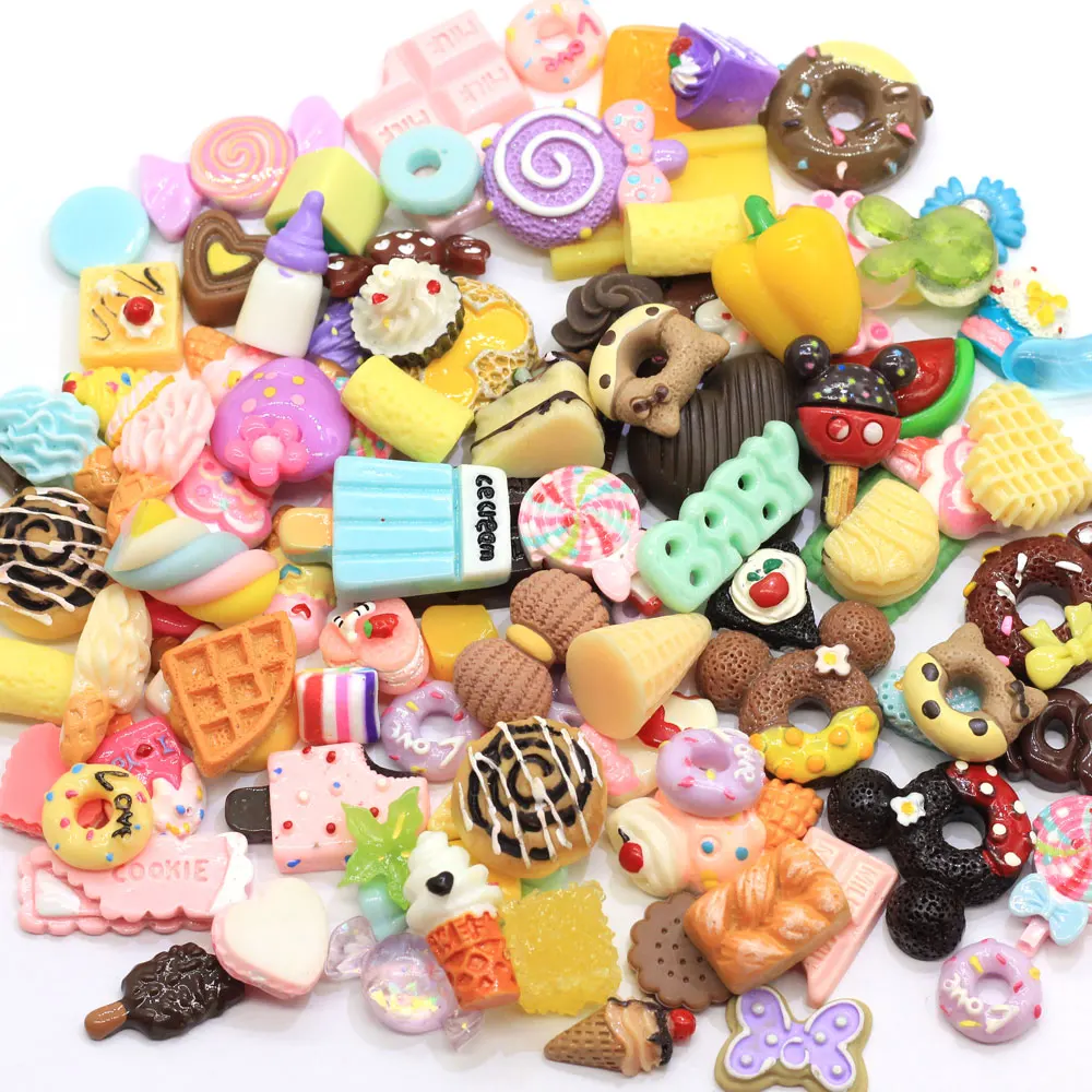 

Wholesale Mix Style Resin Food Dessert Cake Ice Cream Lollipop Candy Flat Back Cabochon Crafts for Decoration