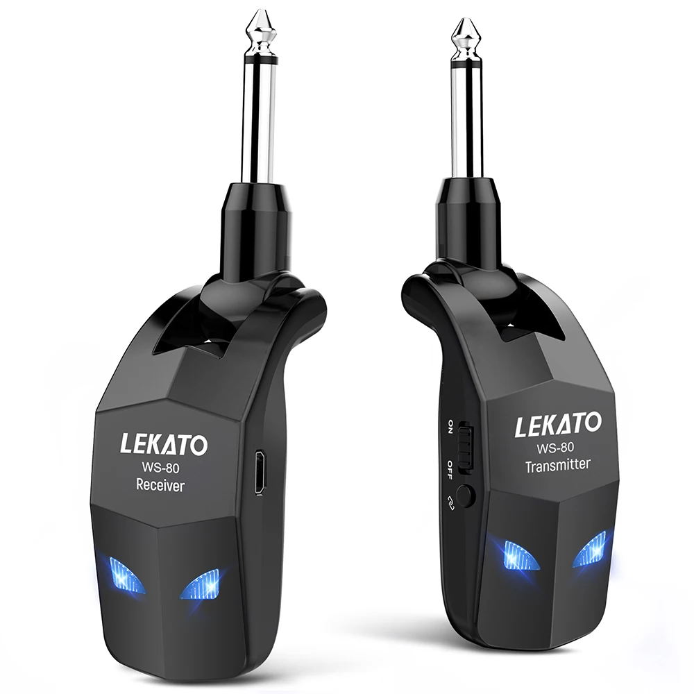 LEKATO 2.4GHz Wireless Guitar Bass System Built-In Rechargeable Guitar Transmitter Guitar Wireless System Transmitter Receiver