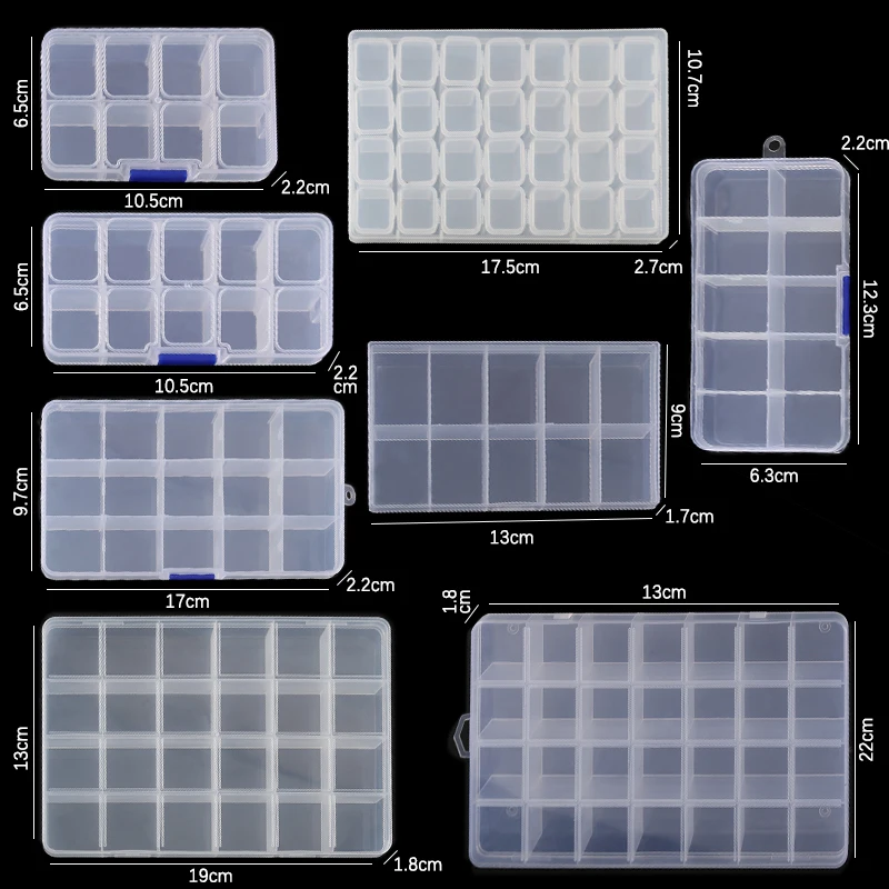 プラスチック製ジュエリーボックス,10/15/24コンパートメント,収納コンパートメント,調整可能,ジュエリー収納用長方形ケース