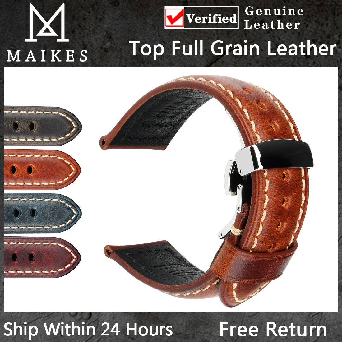 Maikes Handmade Watch Band 20mm 22mm 24mm Vintage Genuine Leahter Watch Strap With Butterfly Buckle Smart Watchband For Panerai