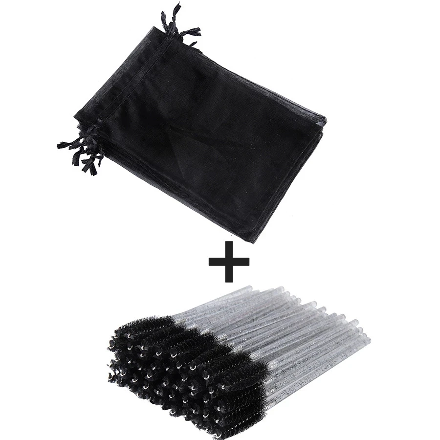 Großhandel Bunte Kordel Organza Wimpern Verpackung Tasche Mascara Wands Applikatoren Groß Make-Up Lash Verpackung Baggie